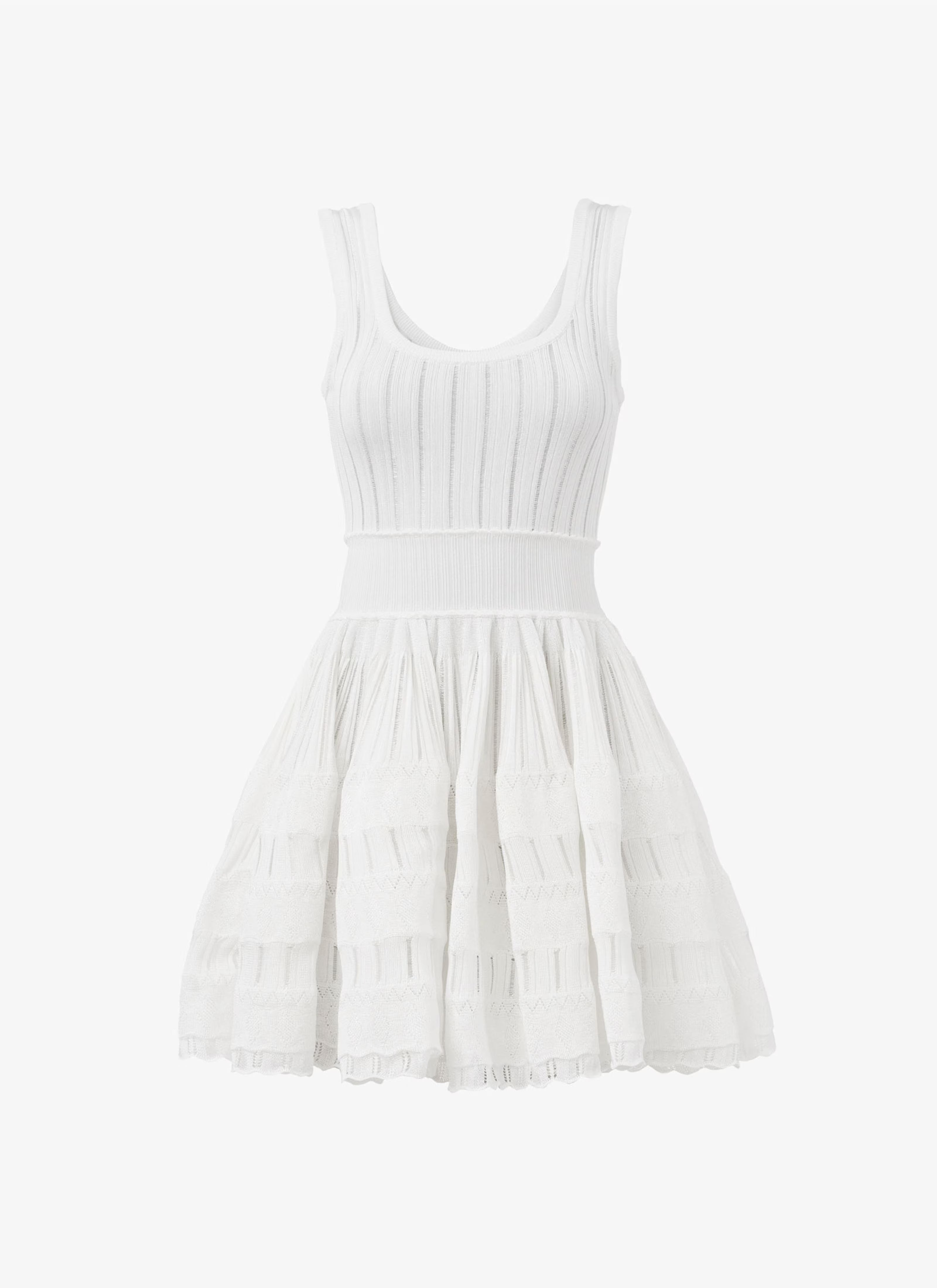 Ribbed Pointelle Knit Mini Dress in White