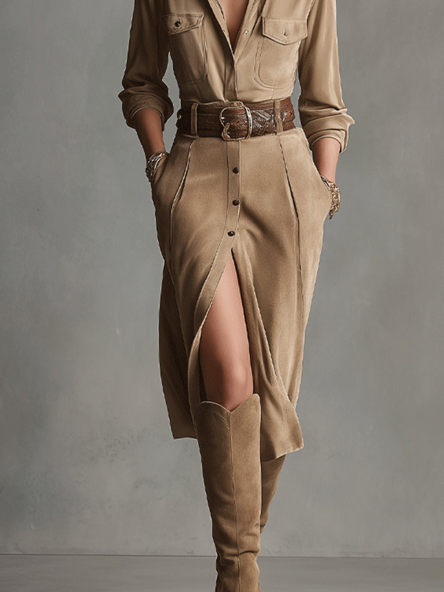 Women's Brown Midi Dress