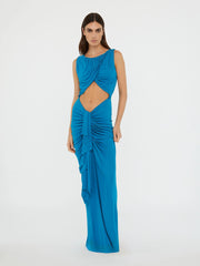 Drape Disconnect Tank Maxi Dress in Blue