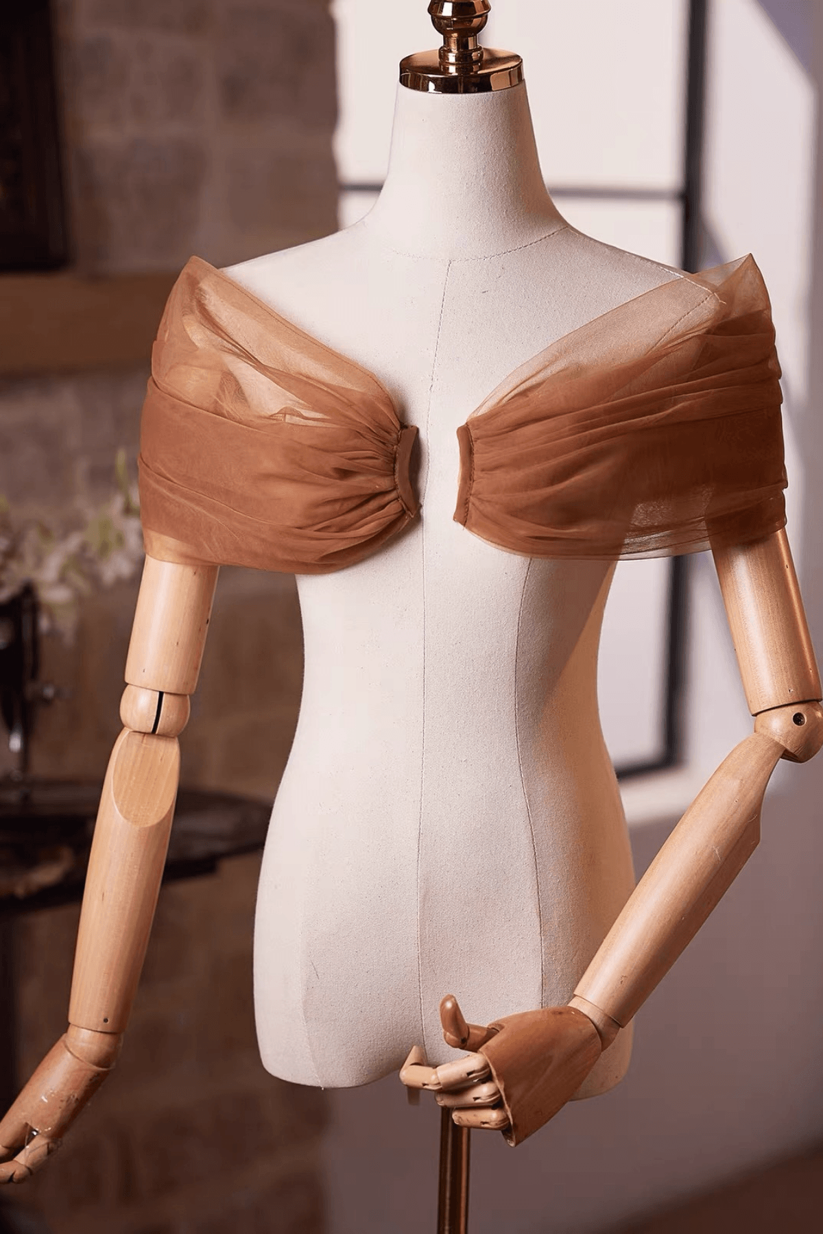Brown Sheer Wrap Evening Shawl