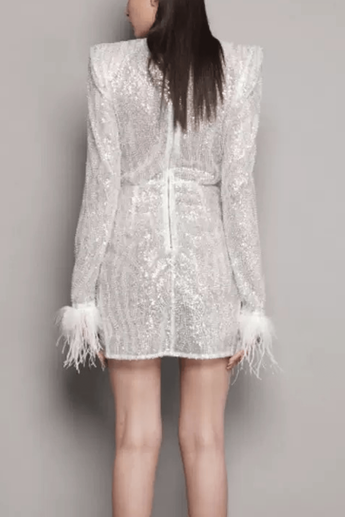Sequin Feather Cuff Mini Dress