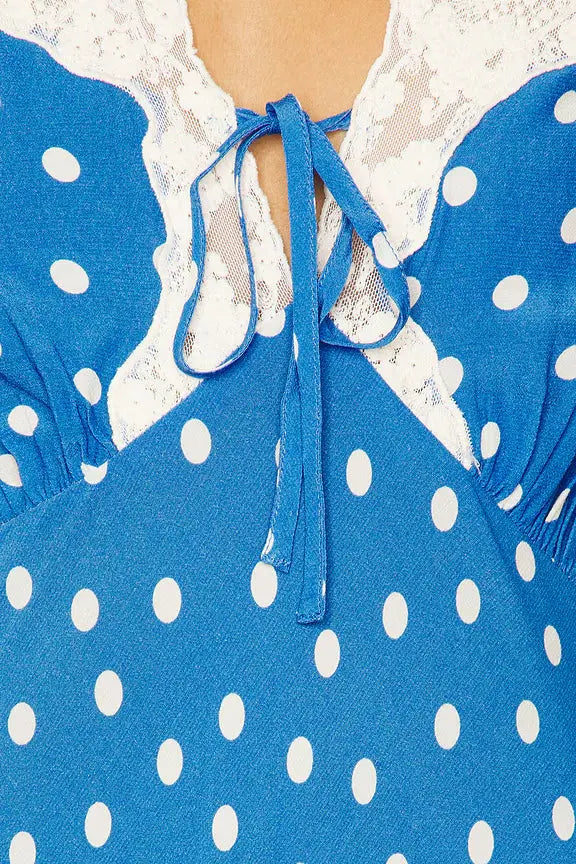Lace-Trimmed V-Neck Maxi Dress in Blue