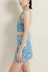 Blue Sequin Halter Neck Two Piece Set