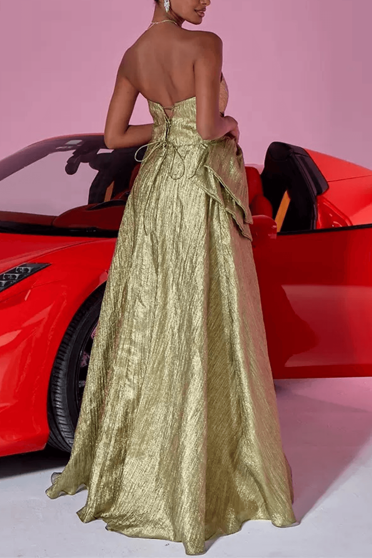 Gold Ruched Evening Dress