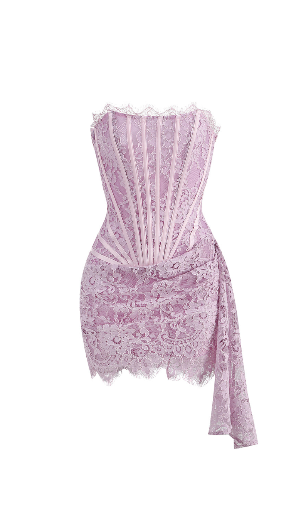 Lace Appliques Mini Dress In Light Purple