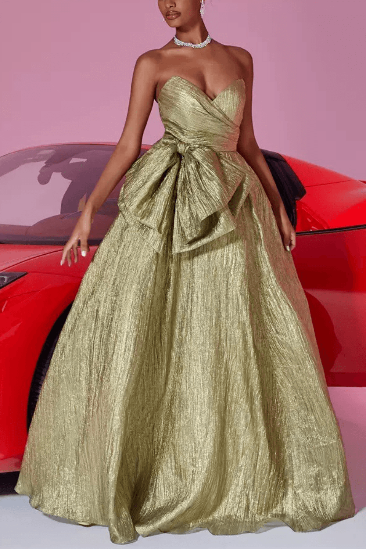 Gold Ruched Evening Dress