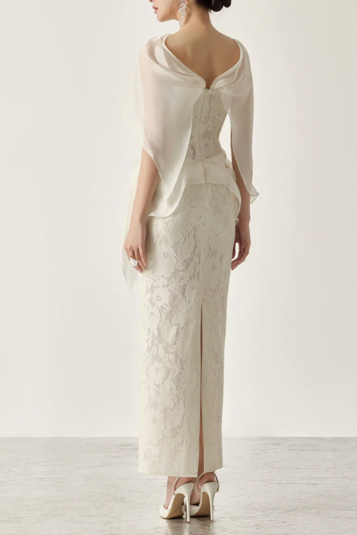 White Lace Corset Midi Satin Sash Dress with Flowy Sash