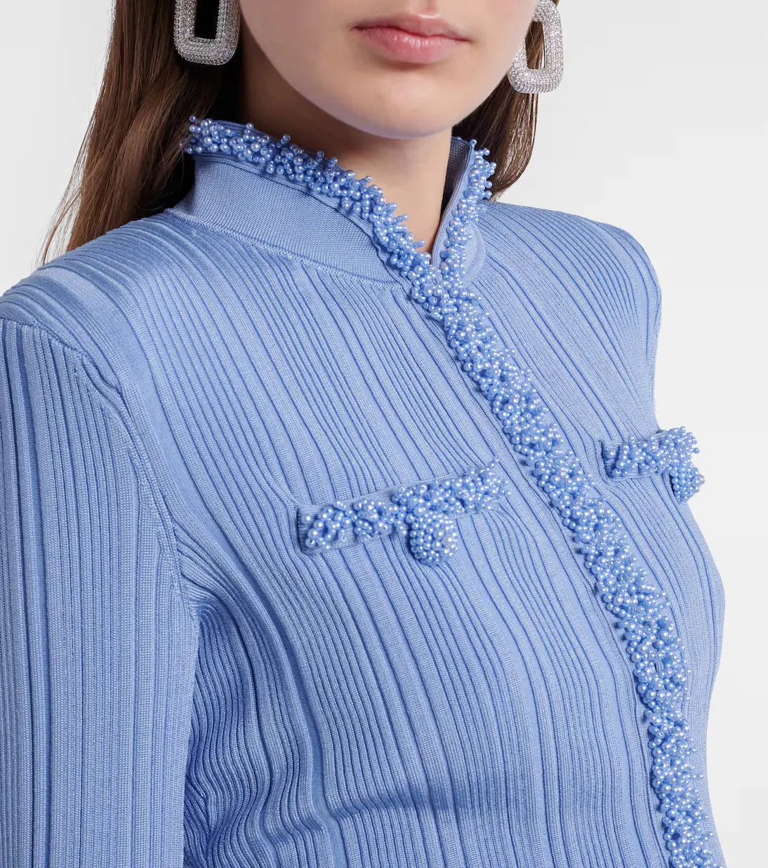 Blue Knit BlouSequin & Skirt Set