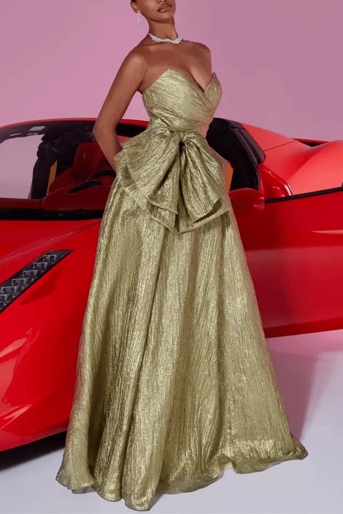 Gold Ruched Evening Dress