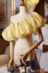 Yellow Off Shoulder Puff Shoulder Shawl
