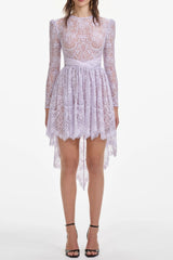 Long Sleeve Lace Satin Mini Dress