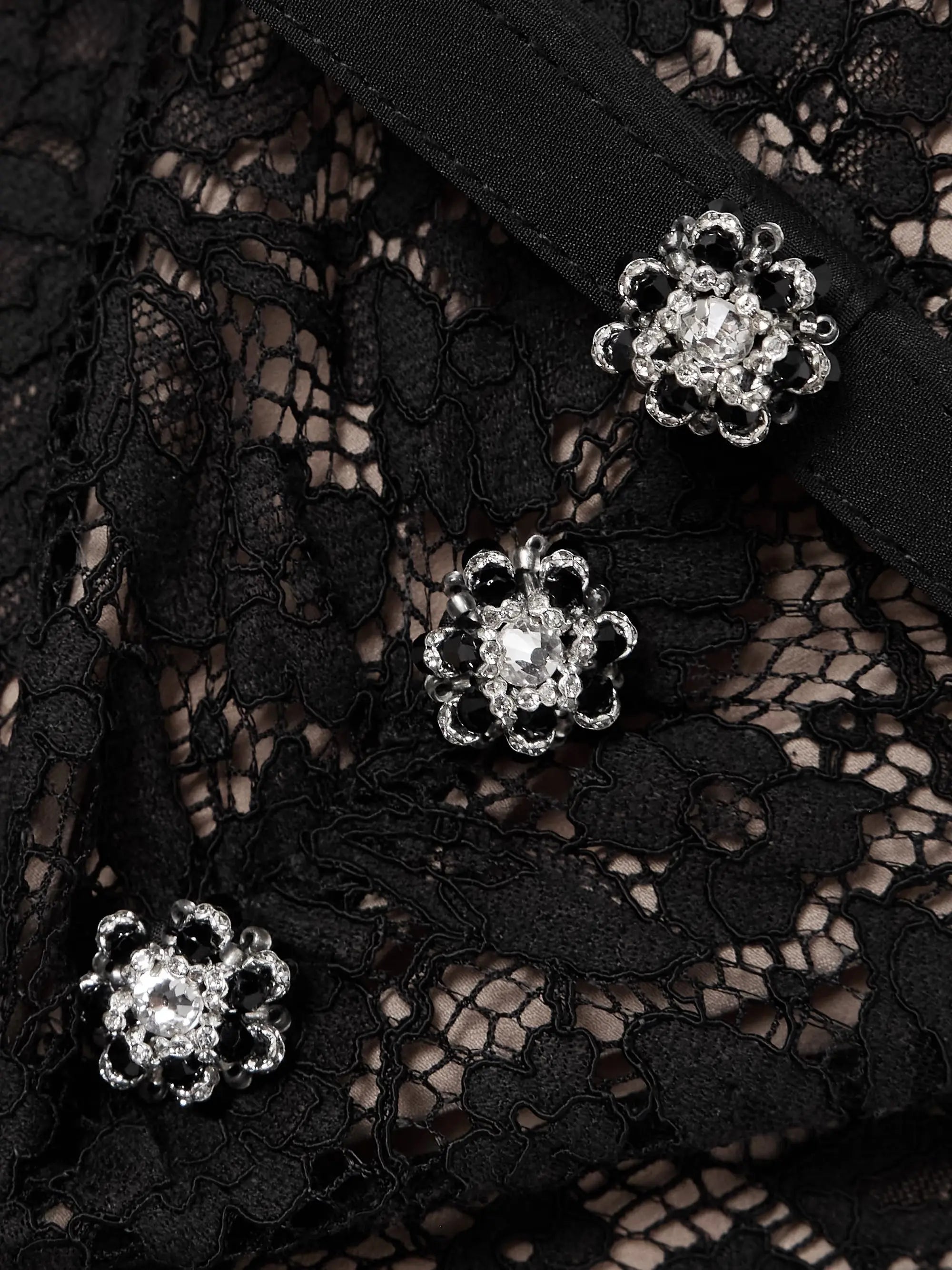 Black Embellished Cotton-Blend Lace Midi Dress