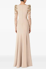 Mesh Splicing Beading Diamond Maxi Dress in Apricot