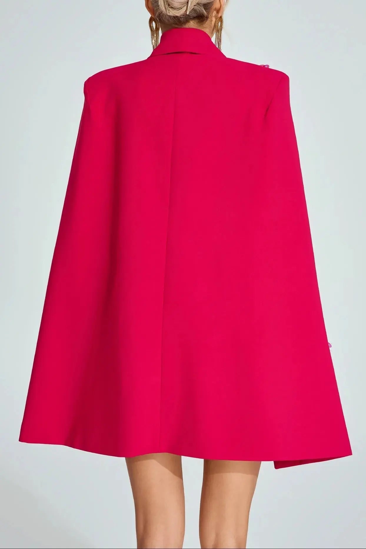 Rose Red Cape-Sleeve Blazer Mini Dress