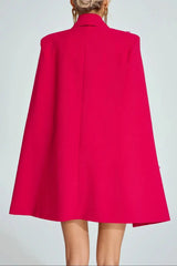Rose Red Cape-Sleeve Blazer Mini Dress