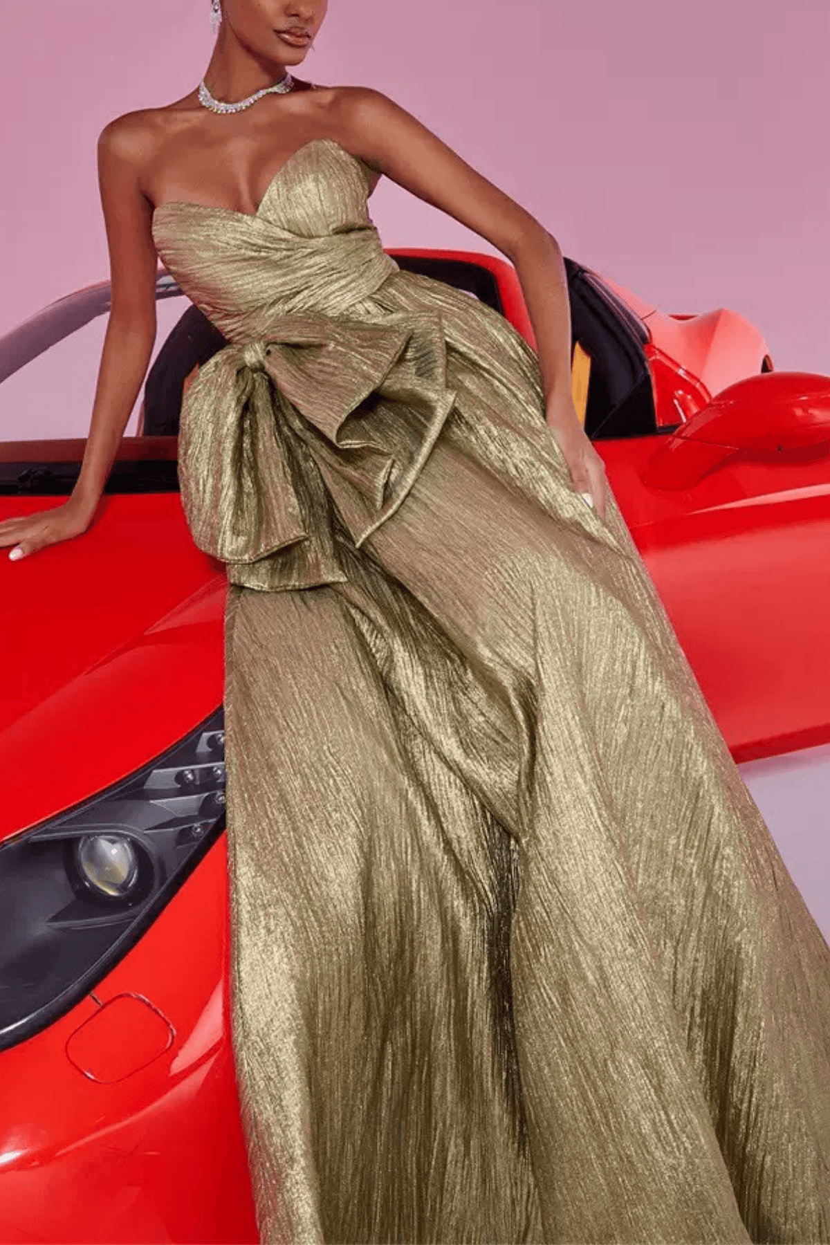 Gold Ruched Evening Dress