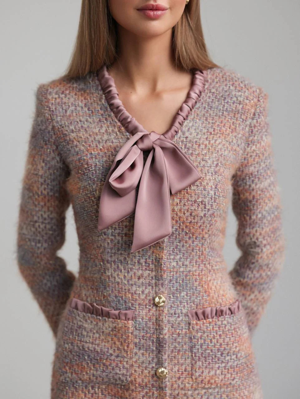 V-Neck Long Sleeve Mini Dress in Multicolor