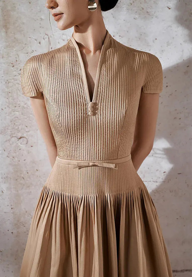 V-Neck Midi Dress in Khaki