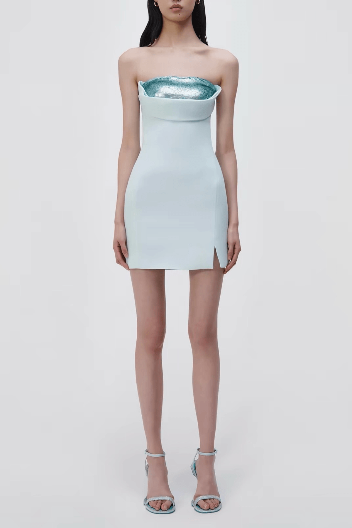 Light Blue Sequin Detail Mini Dress