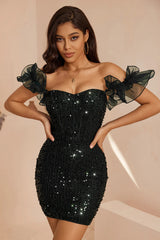 Black Ruffled Corset Bodycon Mini Dress