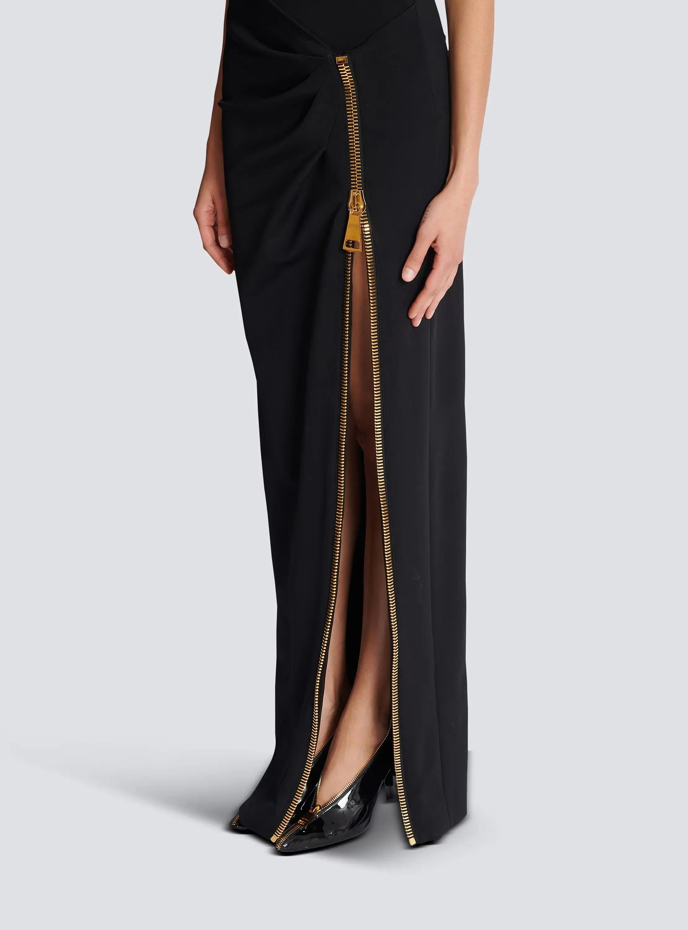 Black Sleeveless Zipper High Elastic Jersey Maxi Dress