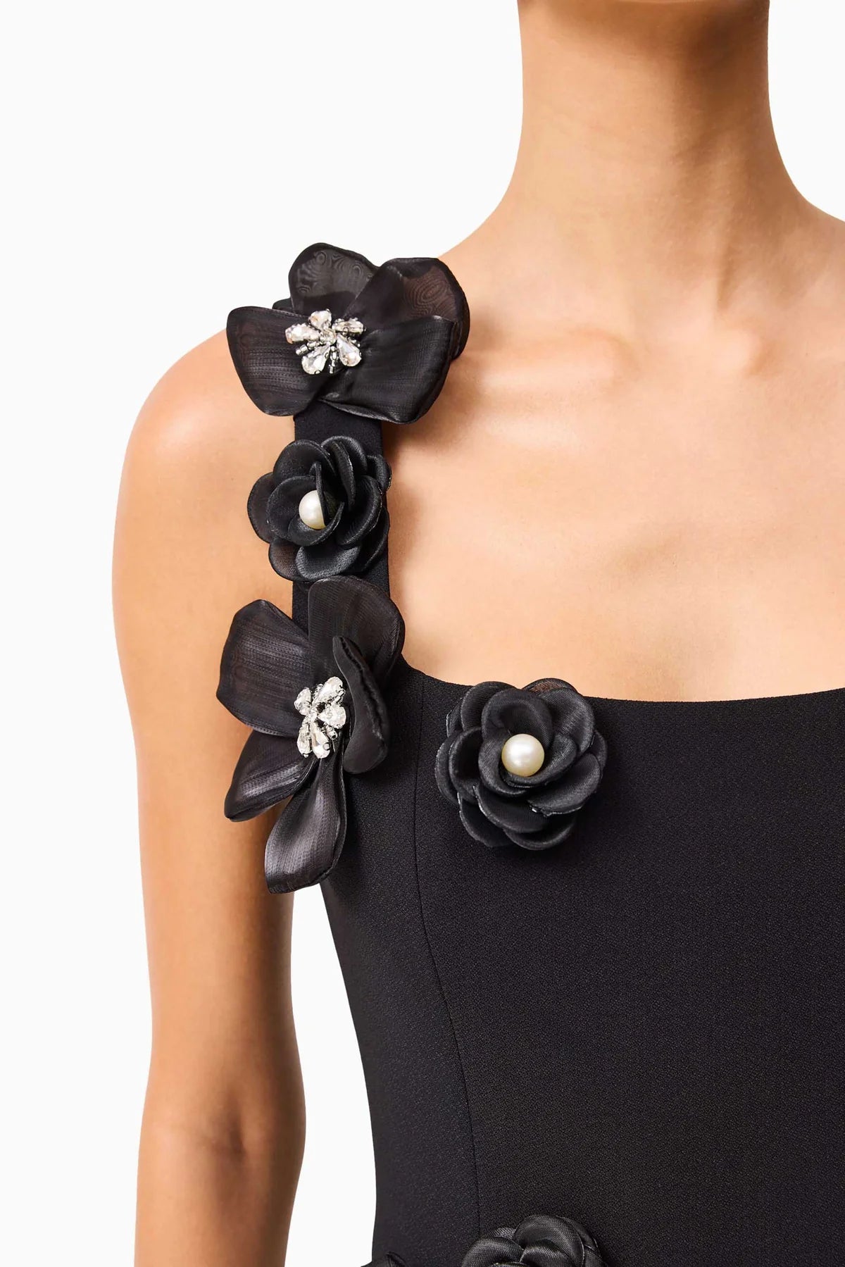 3D Flower Midi Dress in Black