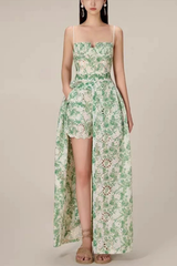 Green Floral Embroidered Halter Dress