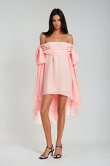 Pink Off Shoulder Mini Dress & Shorts Set