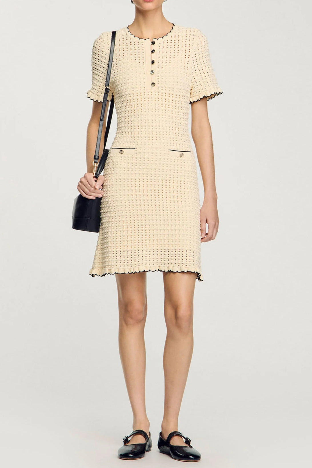 Hollow Knit Mini Dress in Apricot
