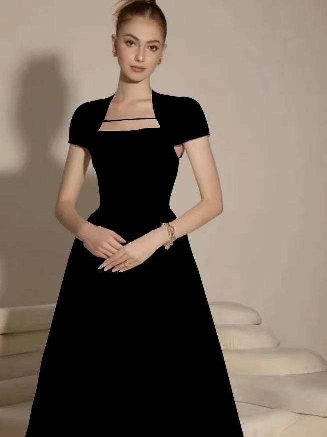 Square Neckline A-Line Midi Dress