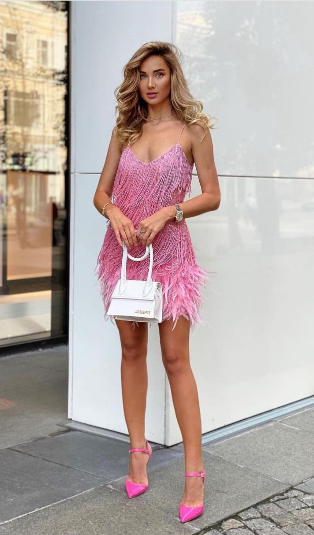 Pink Feather Mini Dress