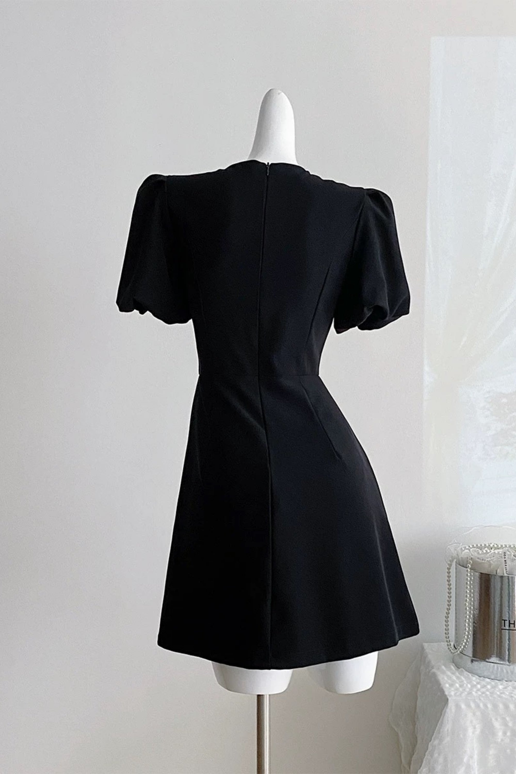 Puff Sleeve Mini Dress in Black
