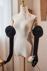 3D Rose Decor Black Long Gloves