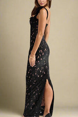 Strap Embroidered Lace Maxi Dress in black