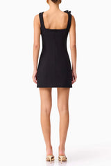 3D Flower Diamond Embellished Mini Dress in Black