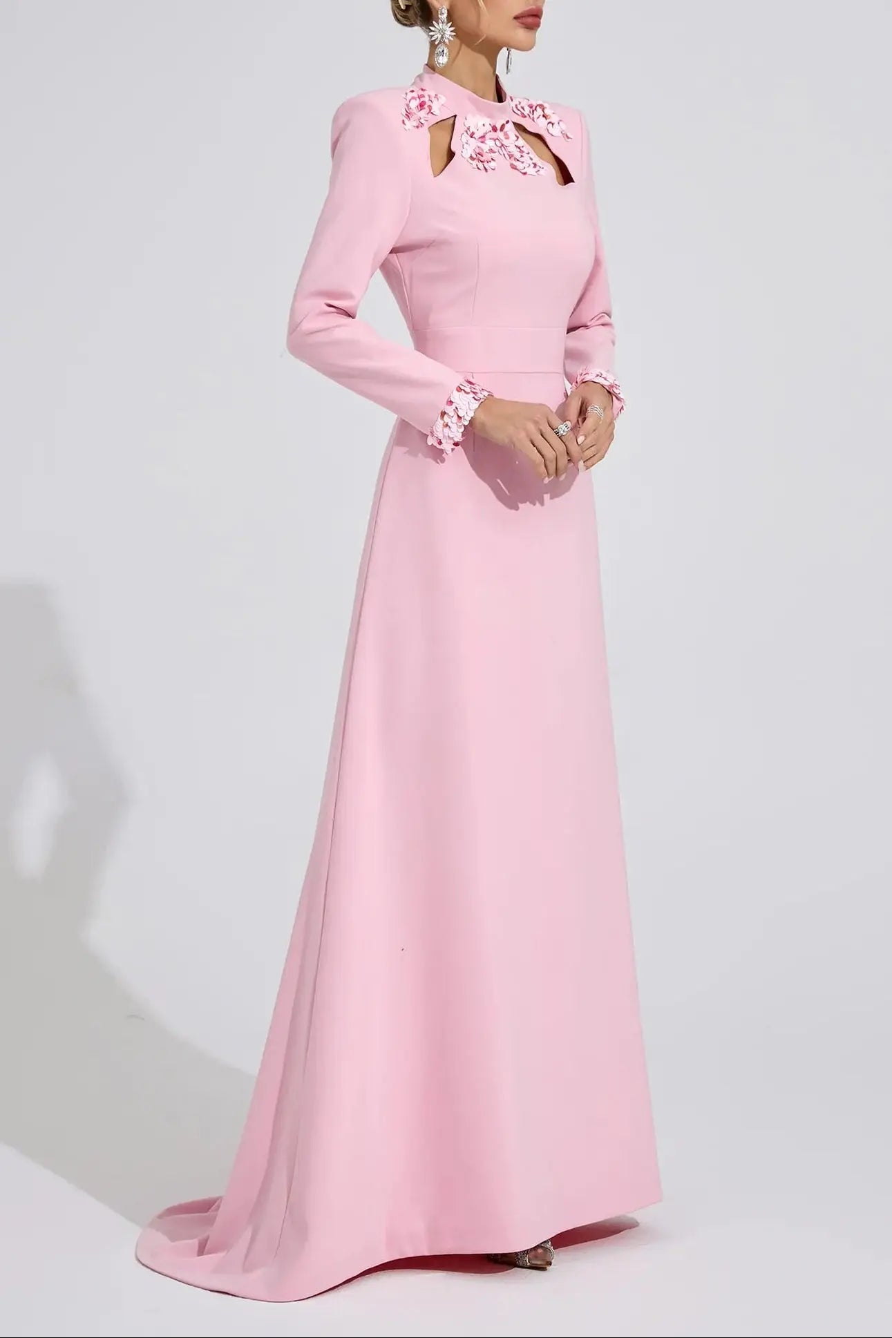 Light Pink Rhinestone Cutout Maxi Dress