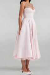 Satin Corset Layered A-Line Midi Dress - Baby Pink