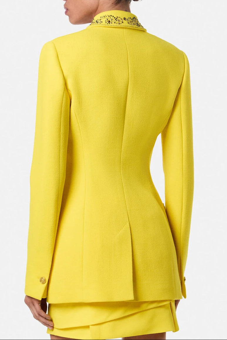 Wool Fitted Single-Breasted Blazer in Yellow