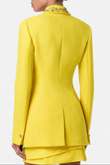 Wool Fitted Single-Breasted Blazer in Yellow