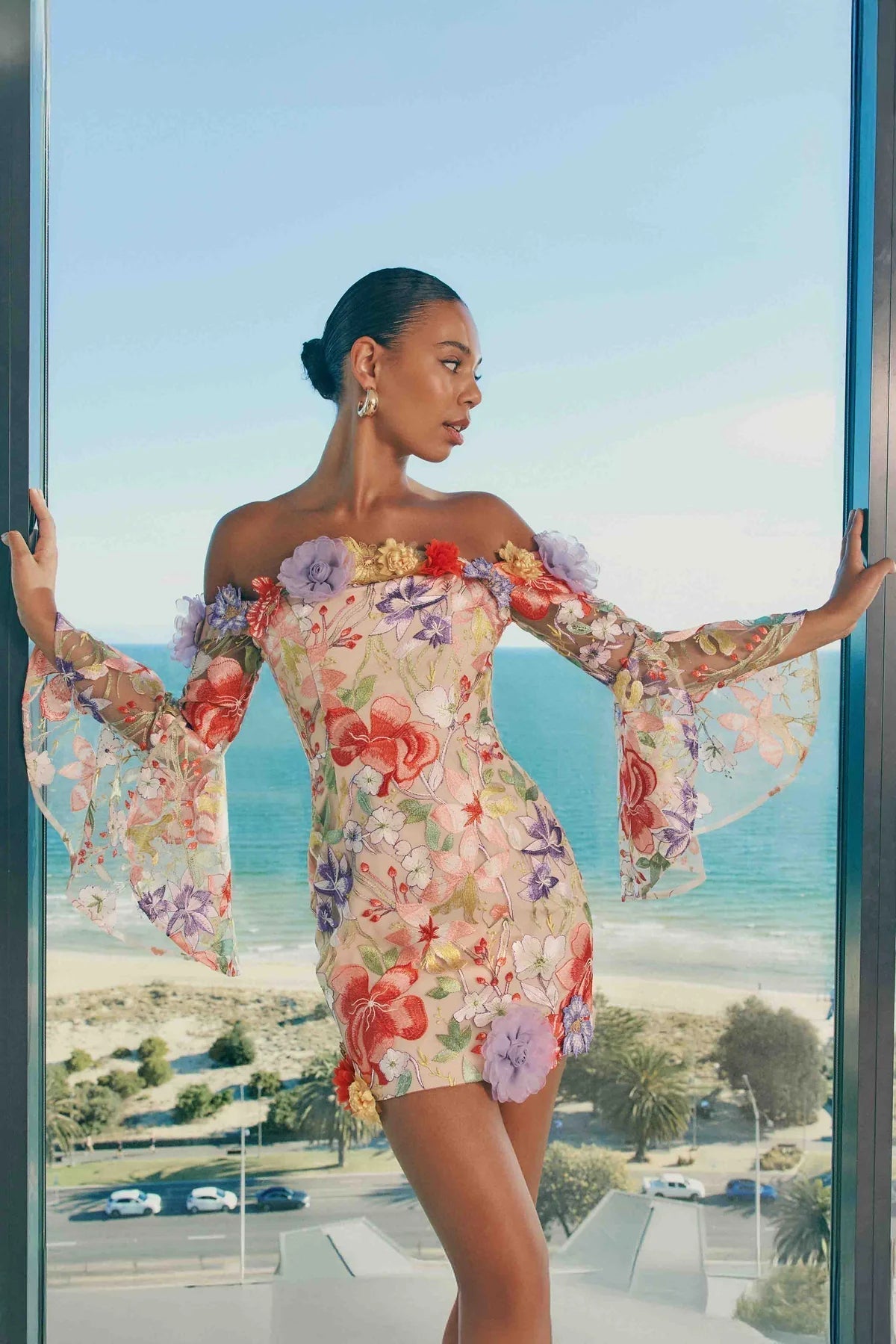 Off Shoulder Mini Dress in Floral