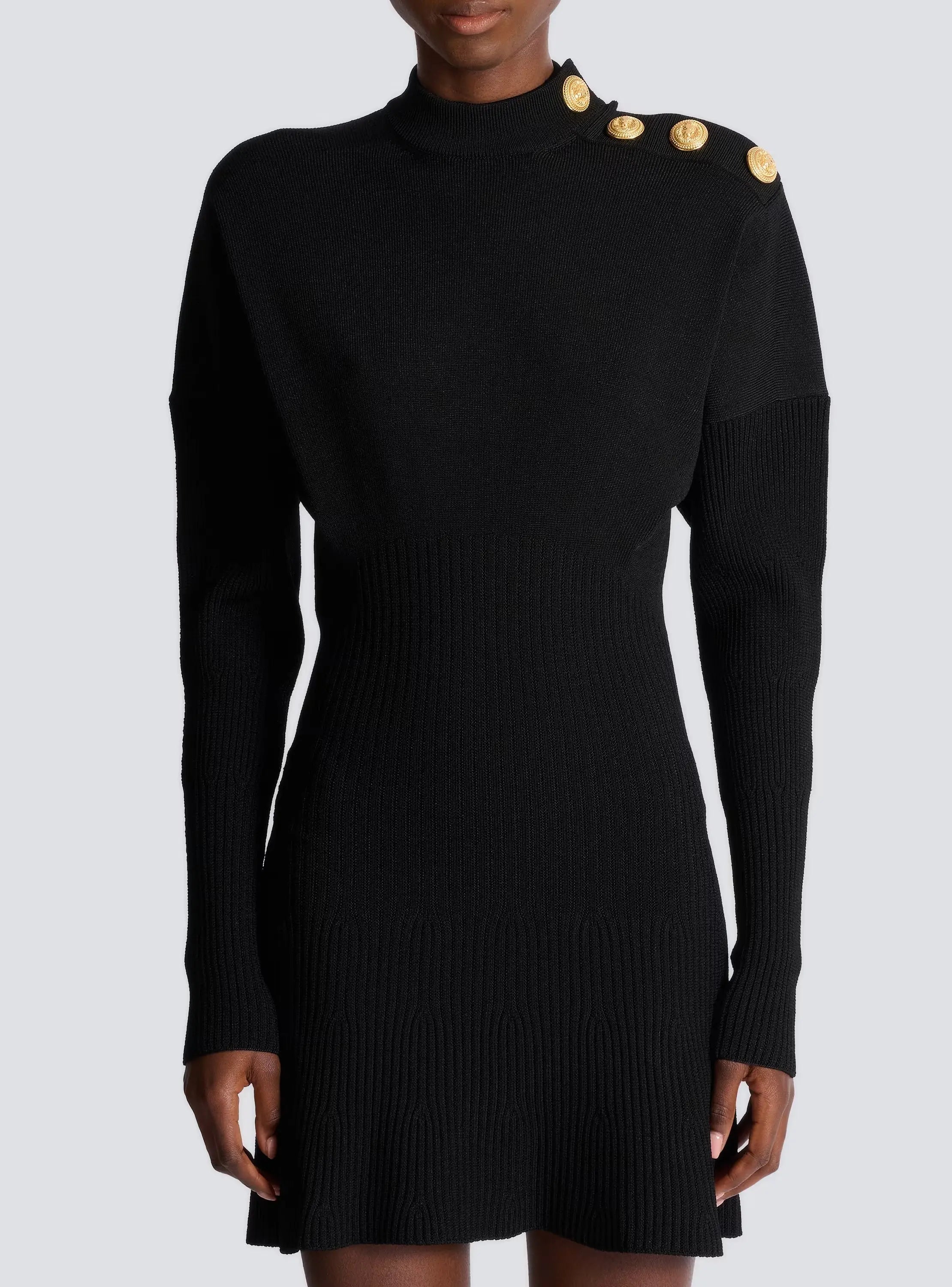 Long Sleeve Knit Mini Dress in Black