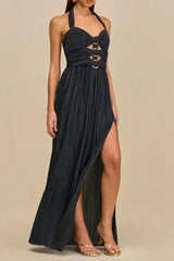 Halter Cutout Maxi Dress in Navy Blue