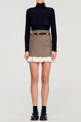 Mini Skirt with Frill With Belt in Brown