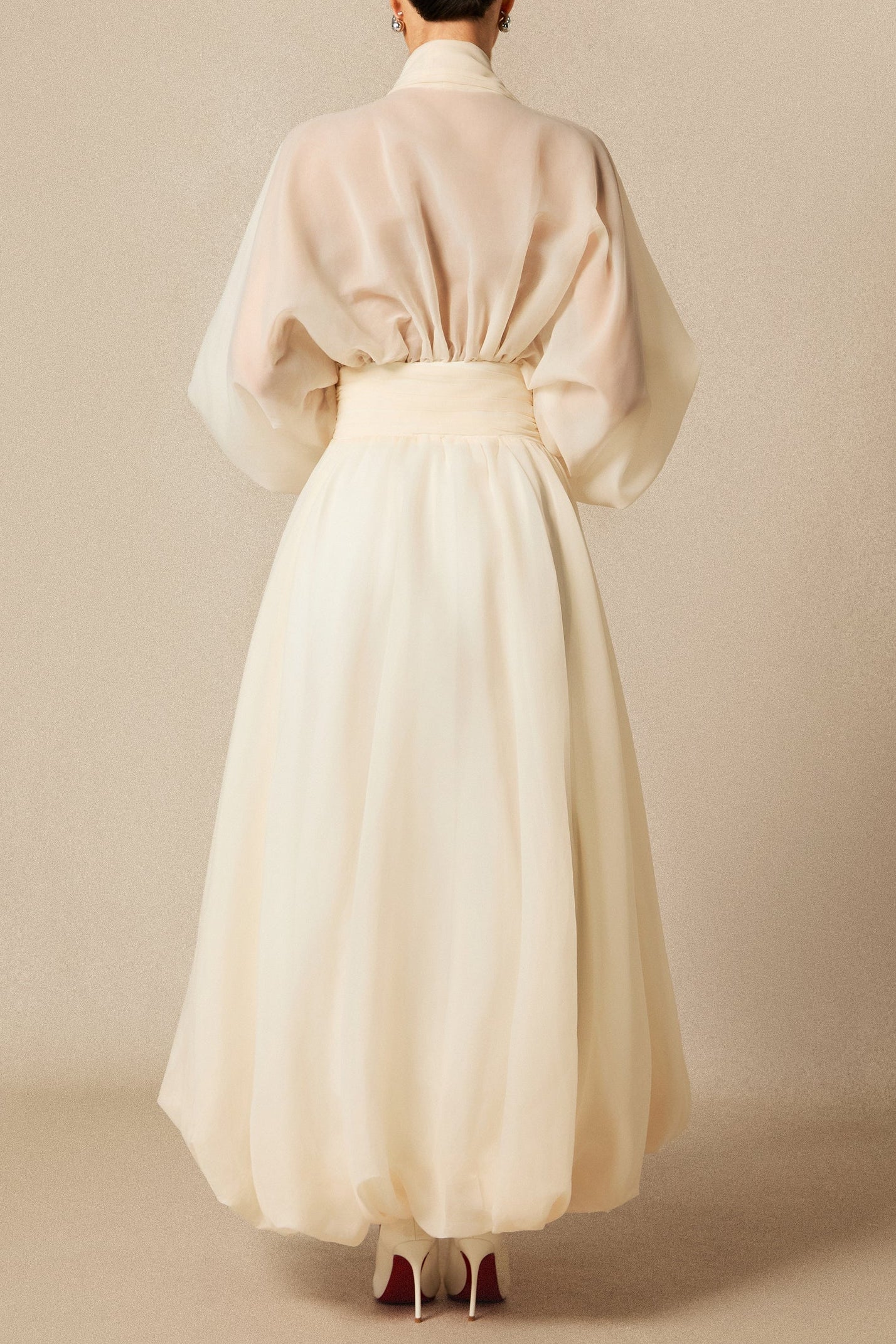 Deep V Neck Puff Sleeve Maxi Dress