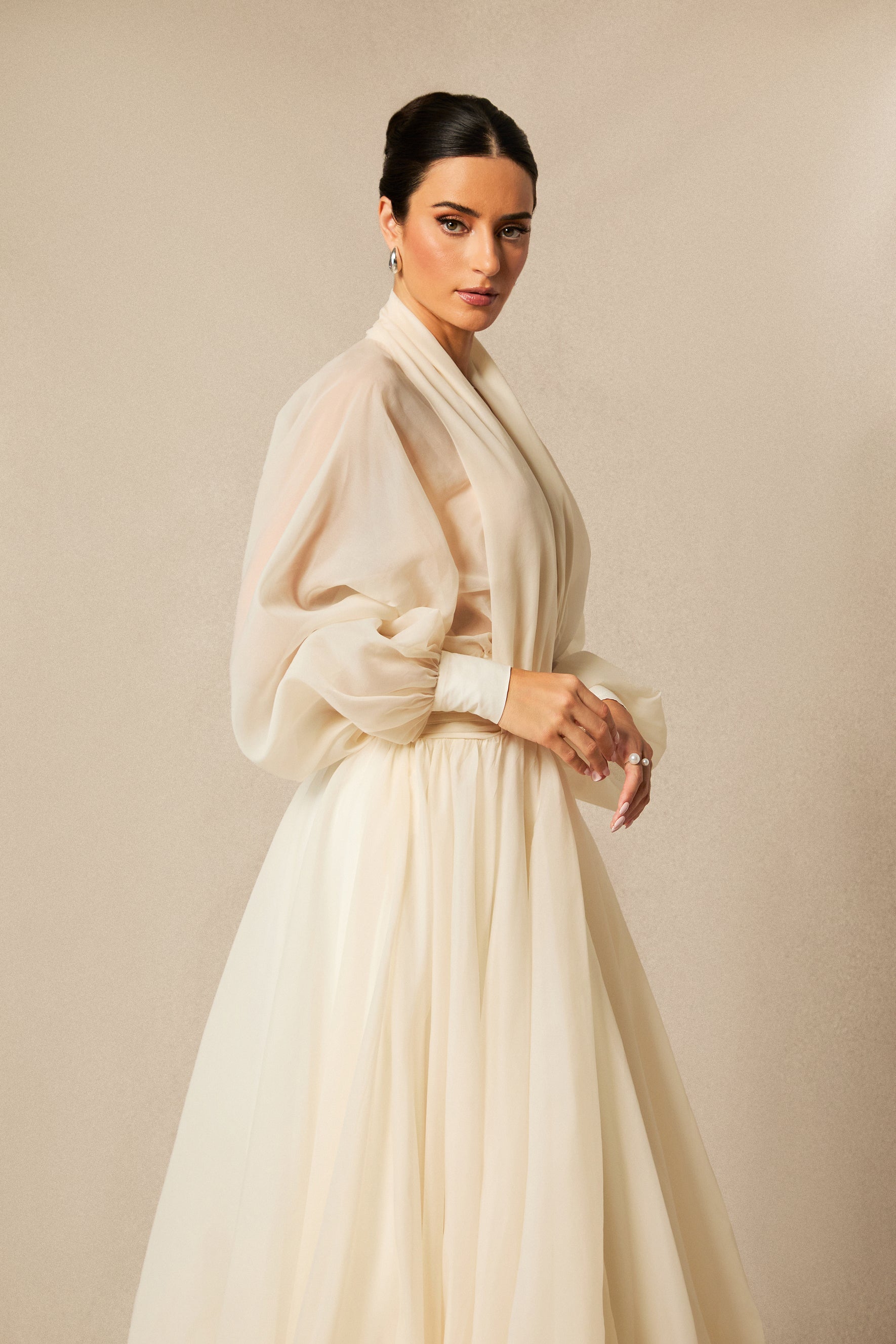 Deep V Neck Puff Sleeve Maxi Dress