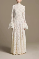 Vintage Lace High Neck Flare Sleeve Dress