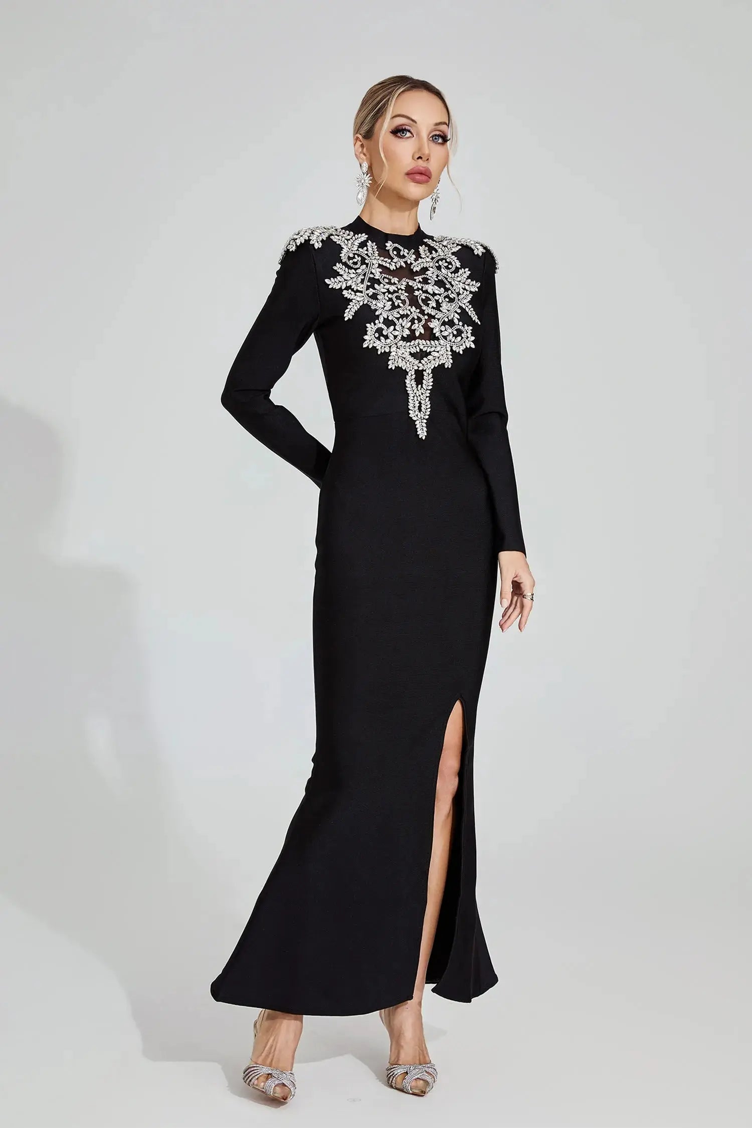 Black Diamond Pattern Bandage Maxi Dress