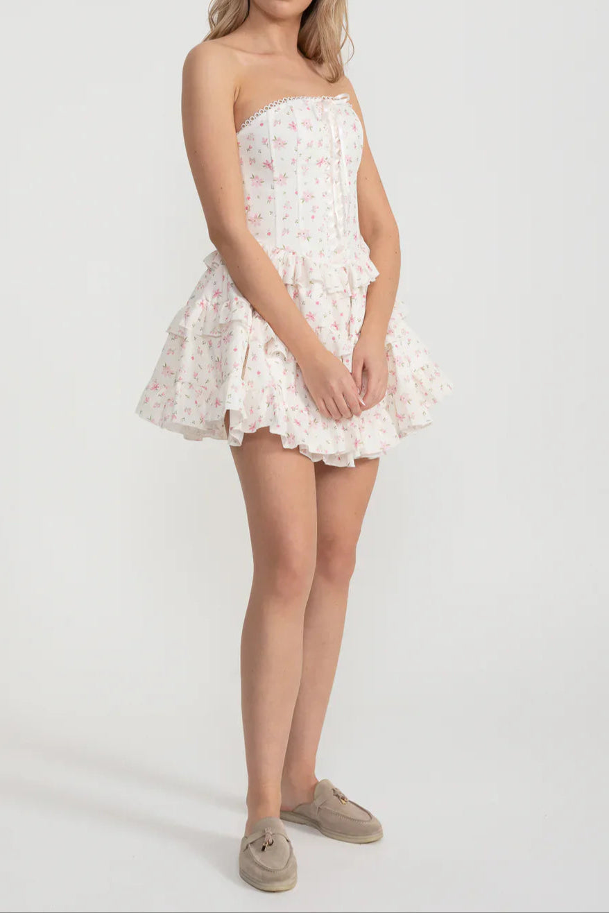 Ruffle Printed Mini Dress in Pink