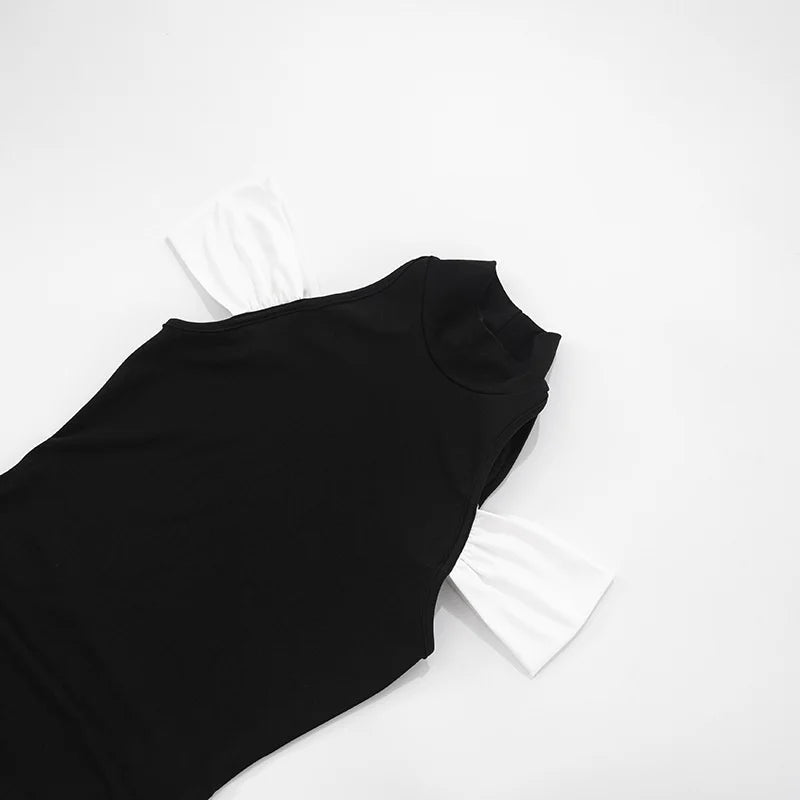 Black-White Sleeveless Halter Mini Dress