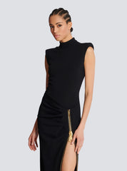 Black Sleeveless Zipper High Elastic Jersey Maxi Dress